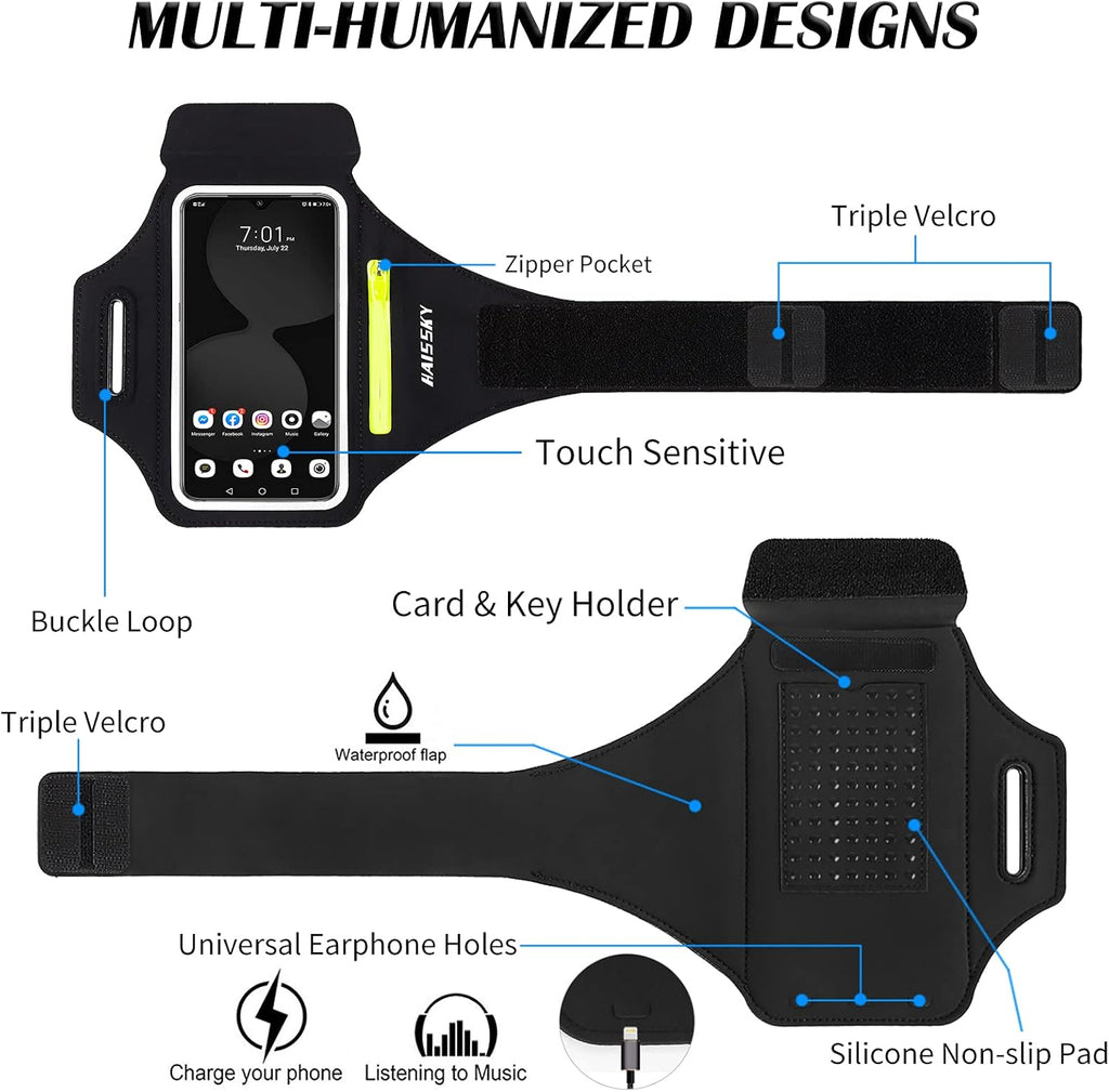 HAISSKY Running Armband — Phone Holder with Zip Pocket for Phones to 6.9 inch
