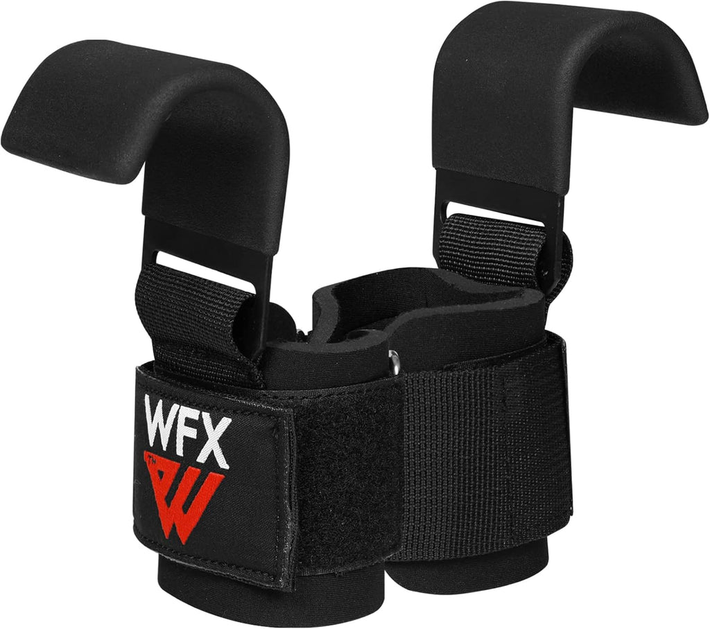 Weight Lifting Hooks — Non-Slip Rubber Grips with Neoprene Wrist Support Padding