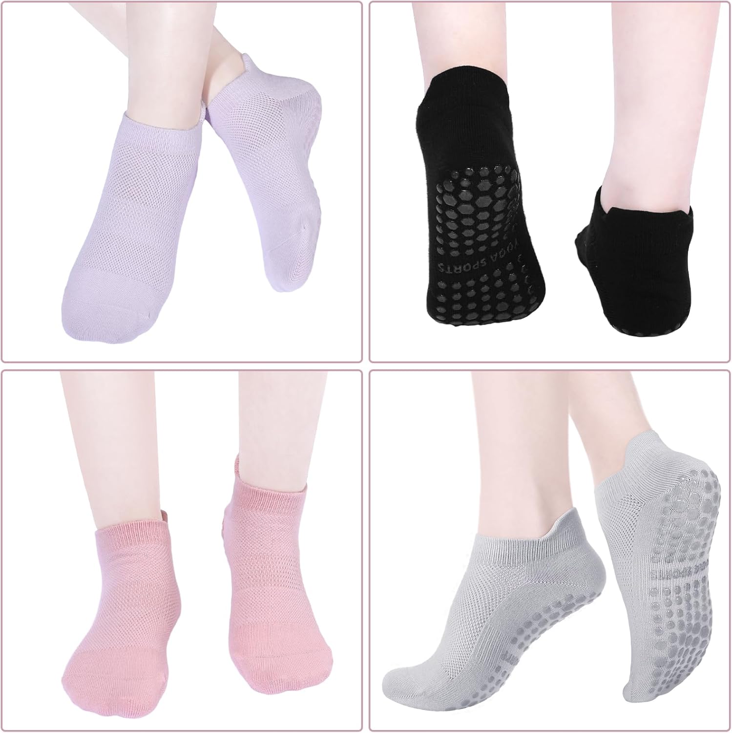 Zuimei Pilates Grip Socks 5 Pairs — Non-Slip Yoga Socks for Women, UK 4-7