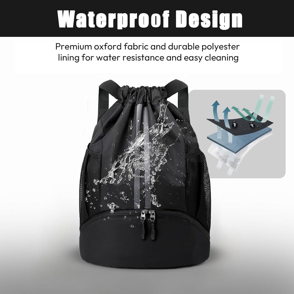 Sioloc Waterproof Drawstring Backpack — Gym & Swim Bag with Shoe Compartment