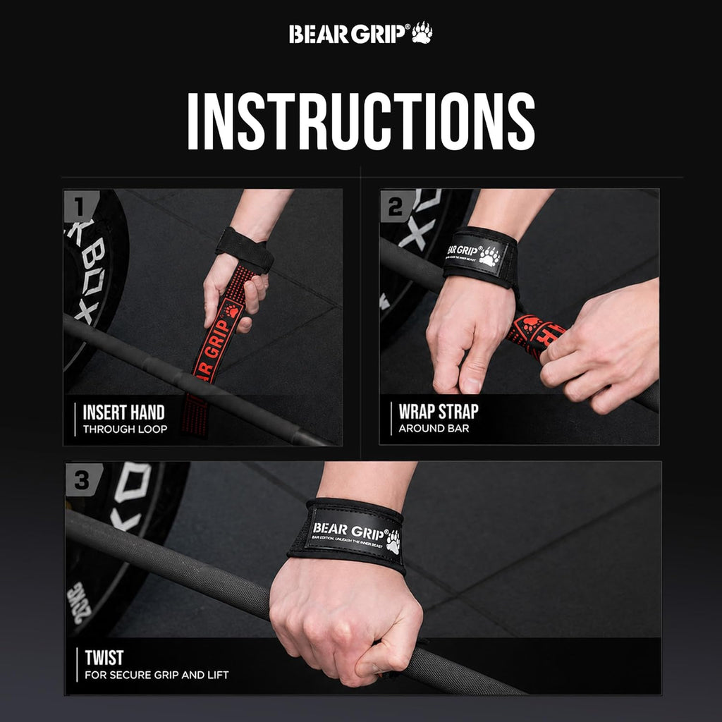 BEAR GRIP Weight Lifting Straps — Premium Neoprene Padded Gym Straps for Deadlifts