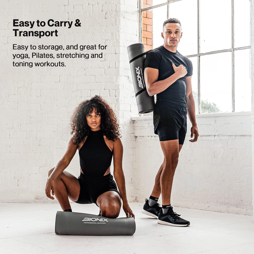 Bionix Travel Yoga Mat — Non-Slip NBR Foam Exercise Mat with Carry Straps