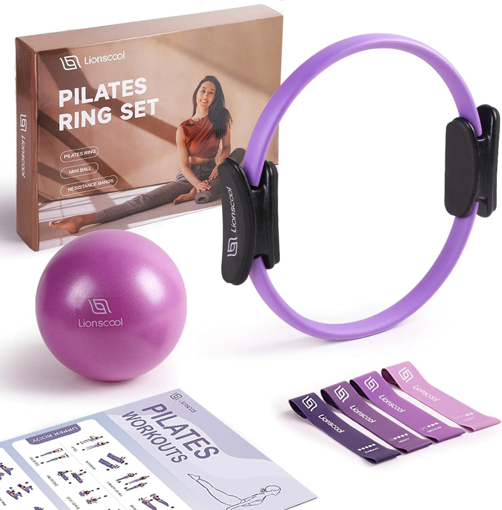 LIONSCOOL Pilates Ring Set — 14 inch Magic Circle with Mini Ball & Bands