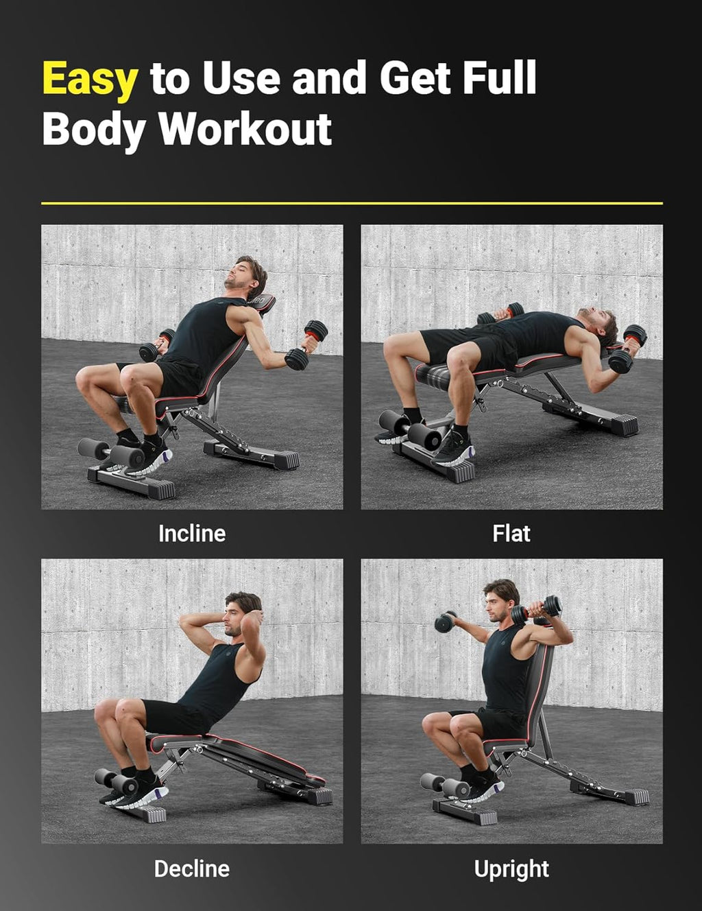 YOLEO Adjustable Weight Bench — Flat, Incline & Decline Home Gym Bench Press