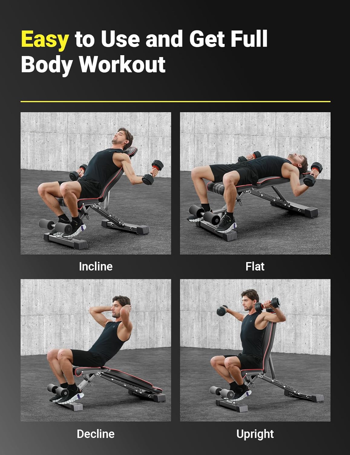 YOLEO Adjustable Weight Bench — Flat, Incline & Decline Home Gym Bench Press