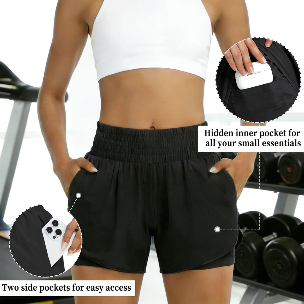 Women's 2-in-1 Running Shorts with Phone Pocket — Lightweight Gym & Yoga Shorts