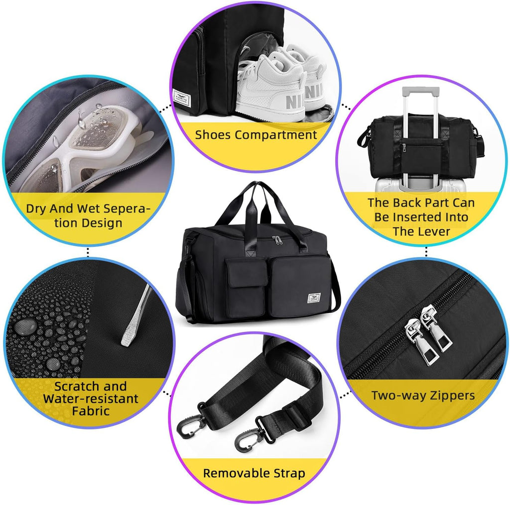 FIORETTO Sports Gym Duffle Bag — Water Resistant Holdall with Shoe Compartment