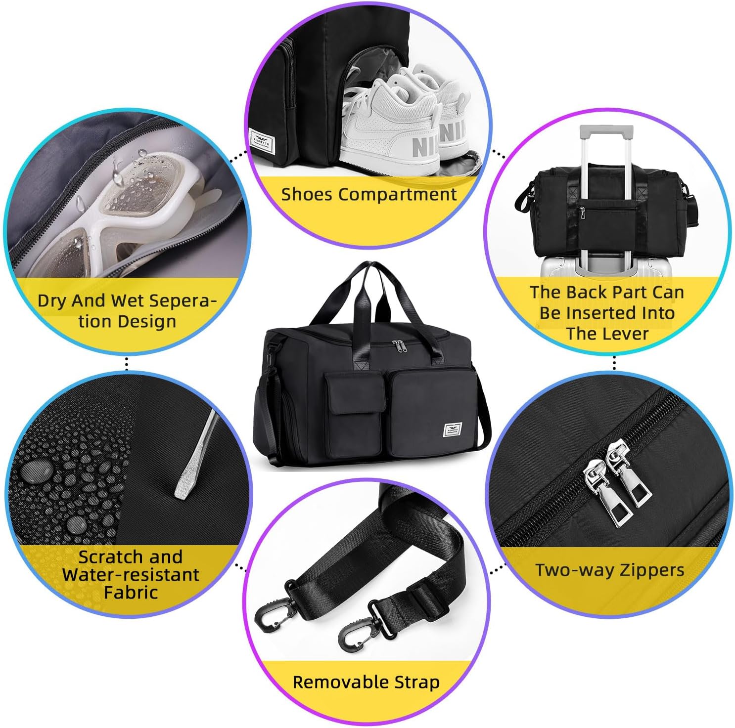 FIORETTO Sports Gym Duffle Bag — Water Resistant Holdall with Shoe Compartment
