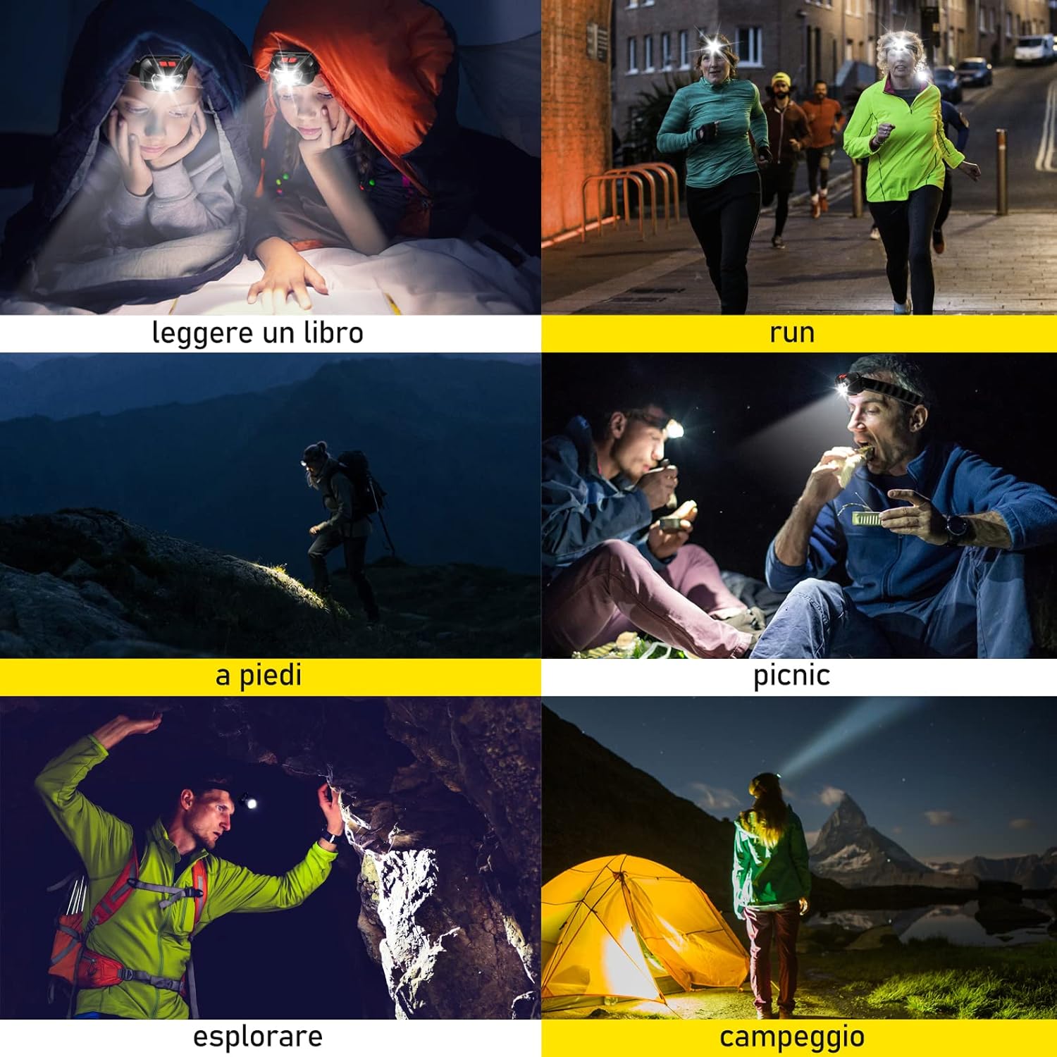 Vinabo LED Head Torch — 500 Lumen Lightweight Headlamp with 6 Modes