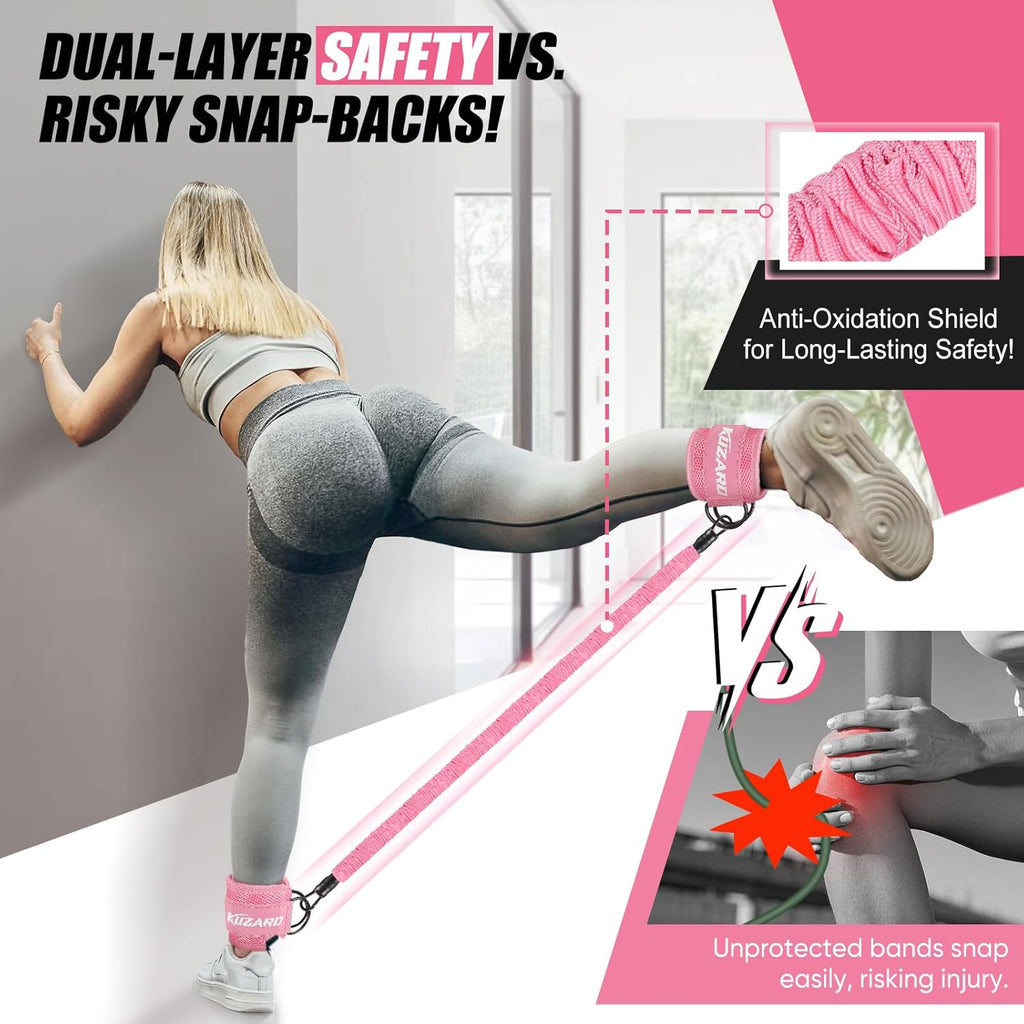 KUZARO Resistance Bands with Ankle Straps — Glutes & Leg Workout Equipment