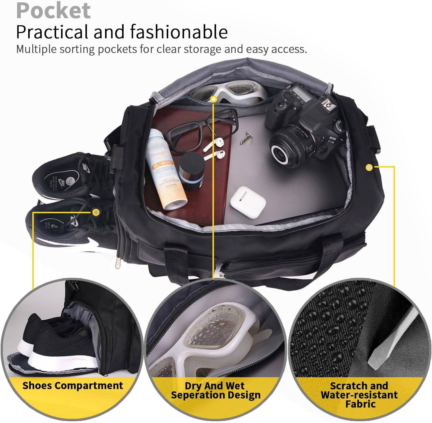 FIORETTO Sports Gym Duffle Bag — Water Resistant Holdall with Shoe Compartment