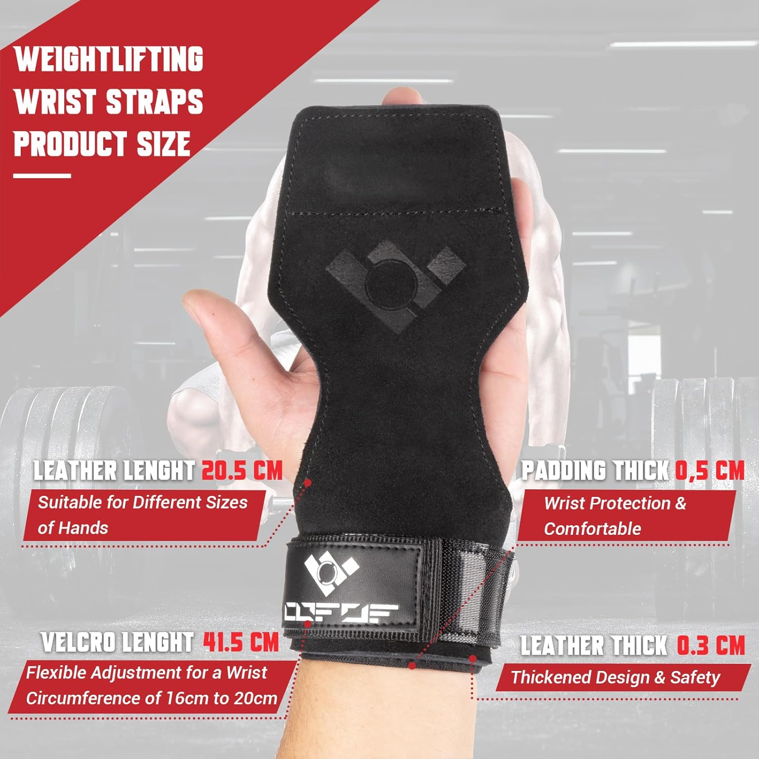 Weight Lifting Wrist Straps — Double Layer Leather Gym Straps for Deadlifts