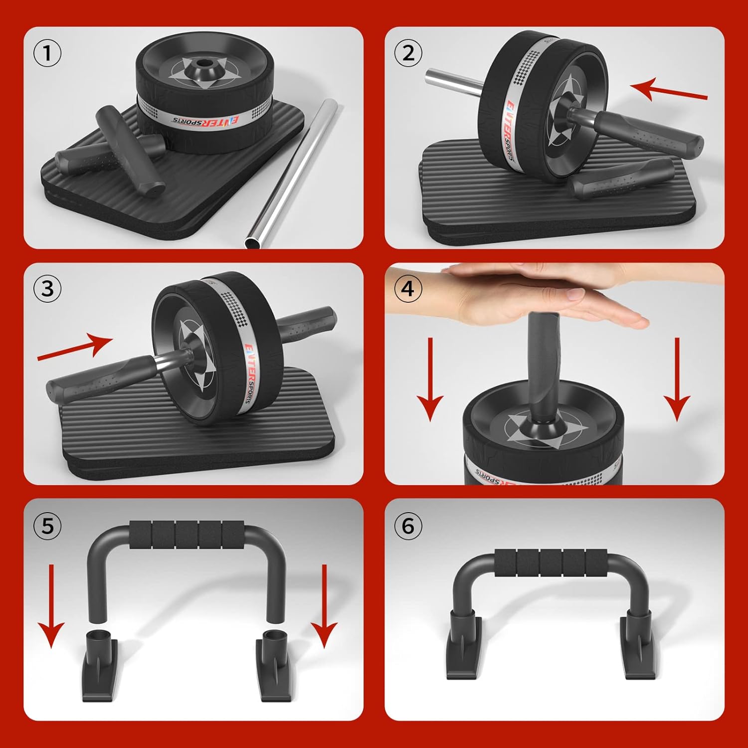 EnterSports Ab Roller Wheel Set — Core Abdominal Trainer with Knee Mats