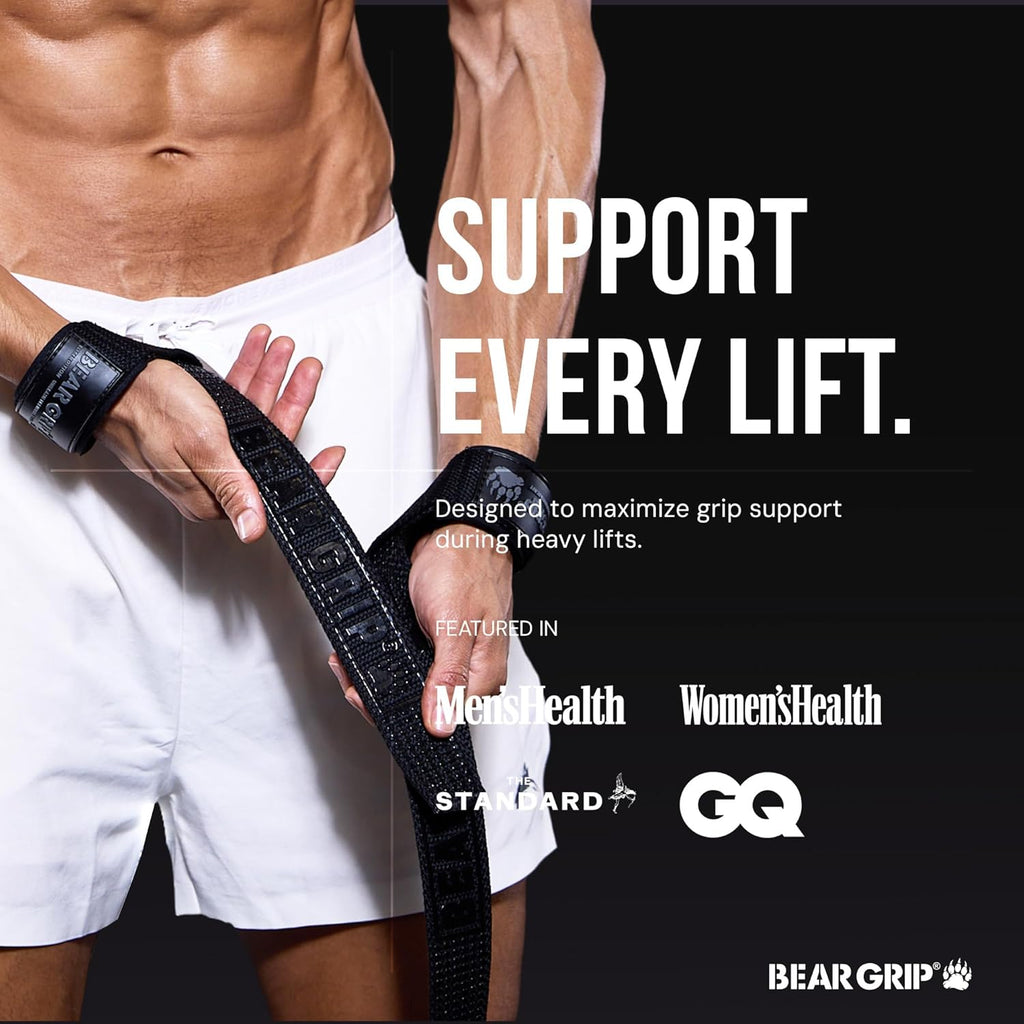 BEAR GRIP Weight Lifting Straps — Premium Neoprene Padded Gym Straps for Deadlifts
