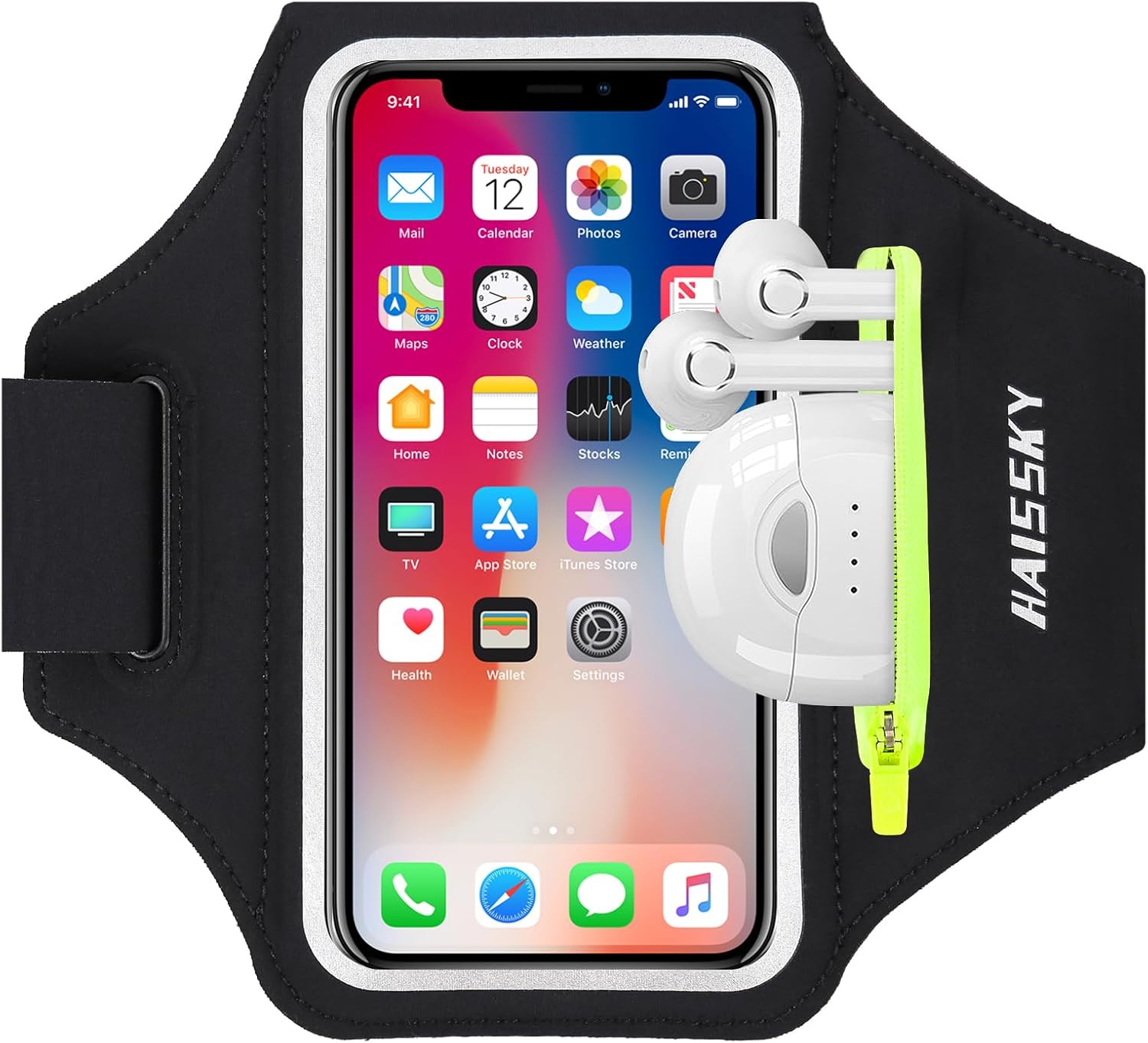 HAISSKY Running Armband — Phone Holder with Zip Pocket for Phones to 6.9 inch
