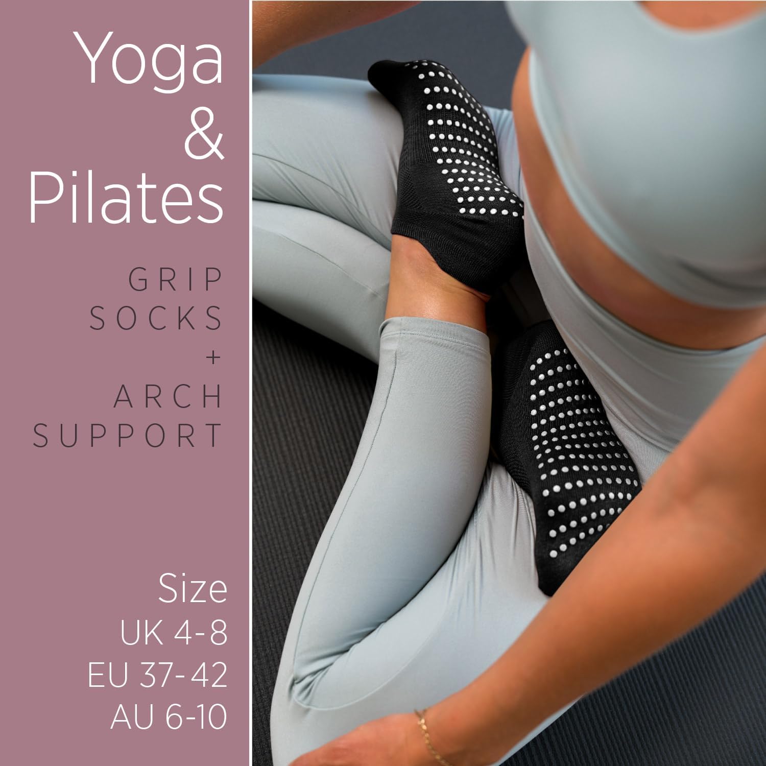 Non-Slip Yoga Socks 3 Pairs — Grip Socks for Pilates, Barre & Dance, UK 4-8