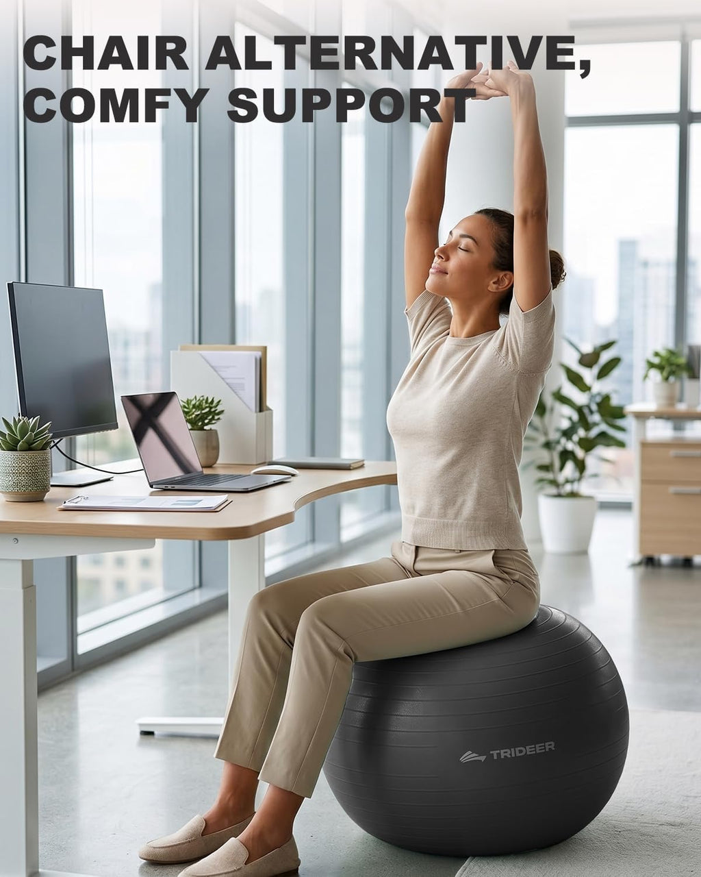 Trideer Exercise & Yoga Ball — Anti-Burst Gym Ball for Pilates & Office Chair