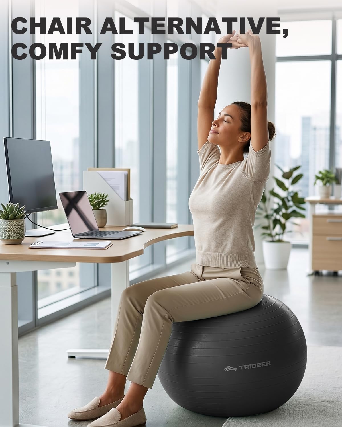 Trideer Exercise & Yoga Ball — Anti-Burst Gym Ball for Pilates & Office Chair