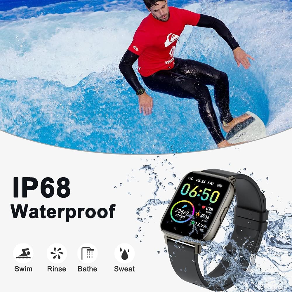 Smart Watch & Fitness Tracker — 1.69 inch HR & Sleep Monitor, IP68 Waterproof