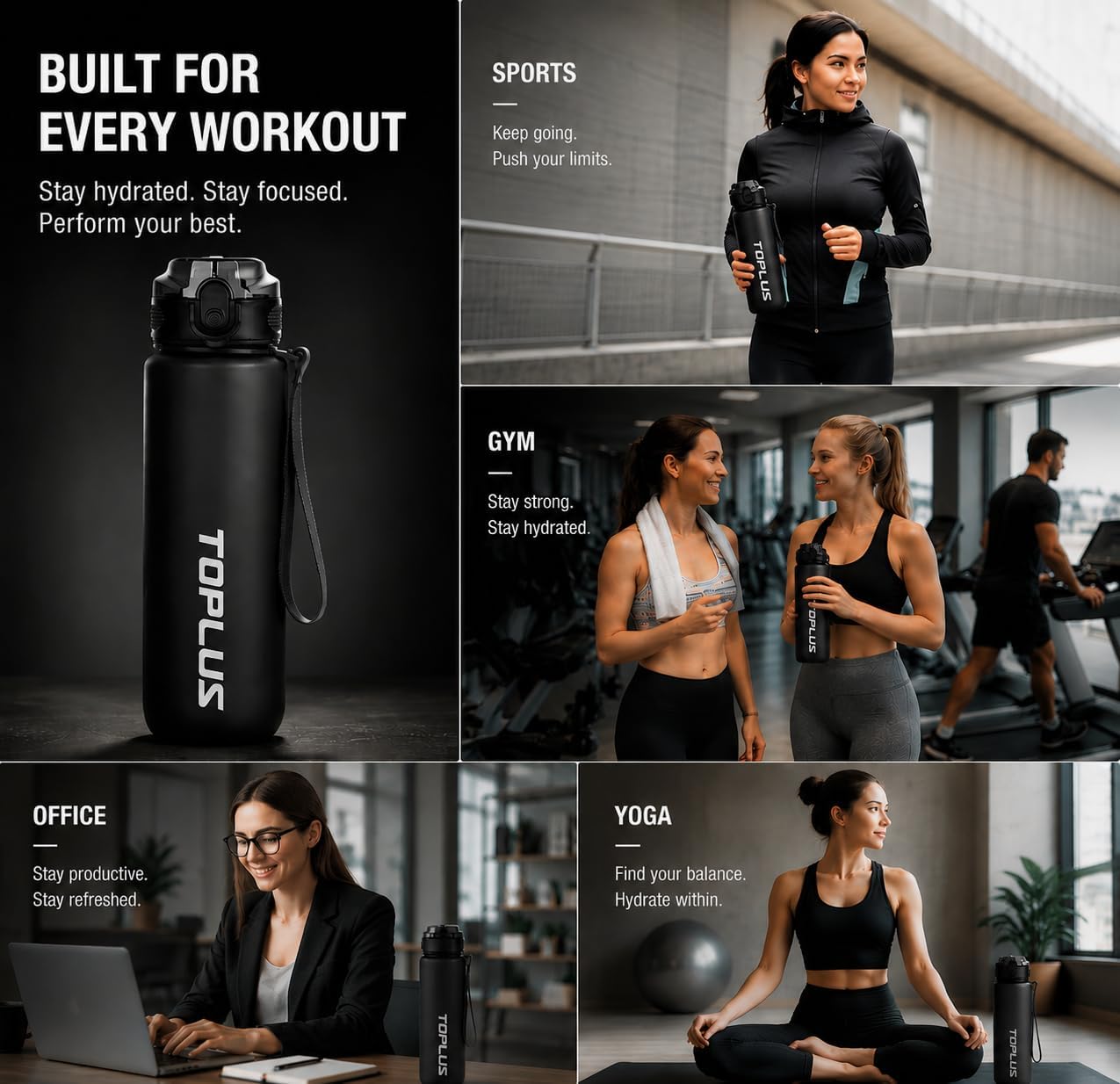 TOPLUS 1L BPA-Free Sports Water Bottle — Lightweight Gym, Running & Hiking Bottle