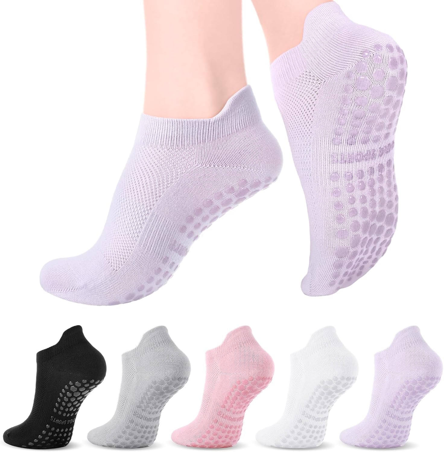 Zuimei Pilates Grip Socks 5 Pairs — Non-Slip Yoga Socks for Women, UK 4-7