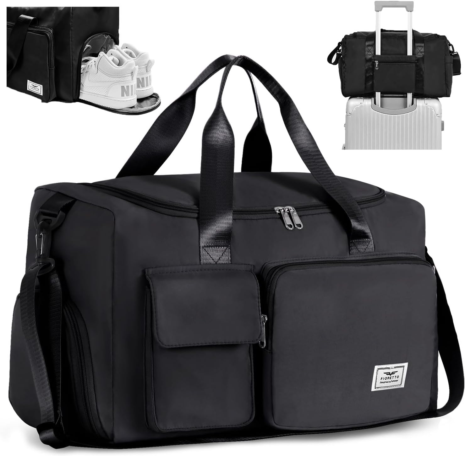 FIORETTO Sports Gym Duffle Bag — Water Resistant Holdall with Shoe Compartment