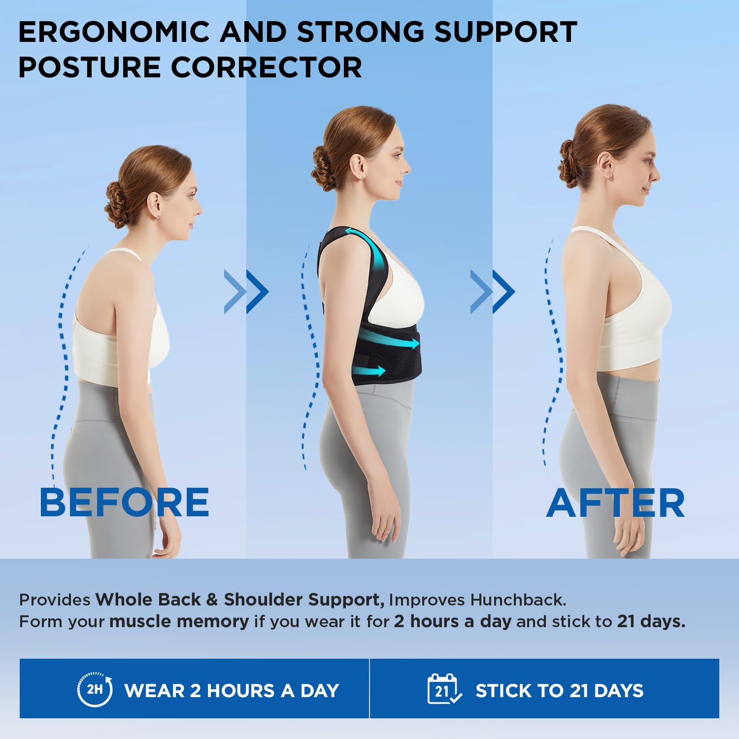 Vicorrect Posture Corrector — Adjustable Back Brace for Upper Back Pain Relief