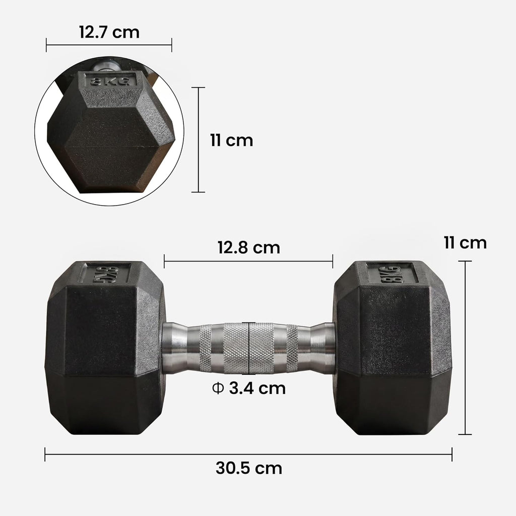 HOMCOM Rubber Hex Dumbbell Set — Anti-Roll Free Weights for Home Gym Training