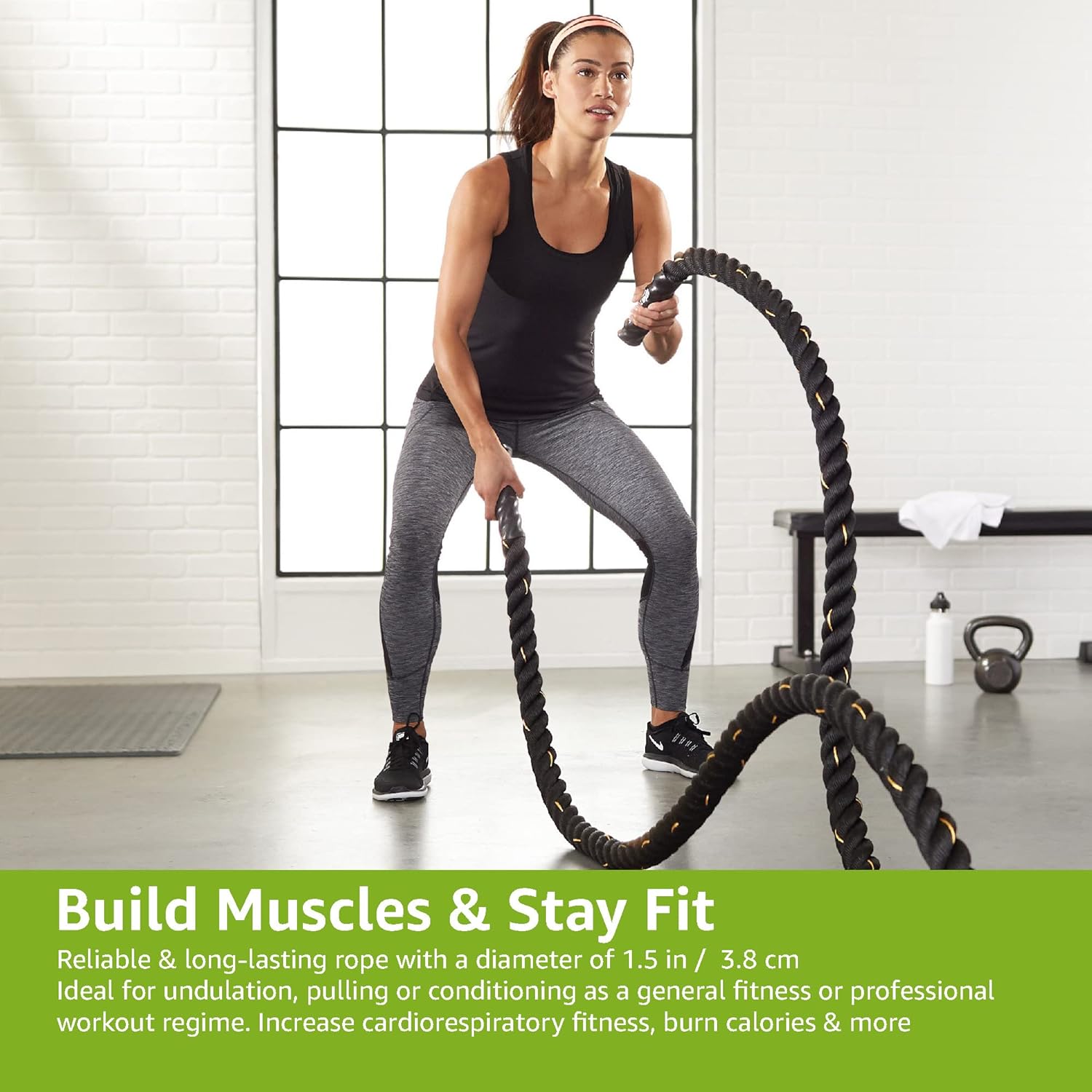 Amazon Basics Battle Rope — Heavy Training Rope for Strength & Cardio