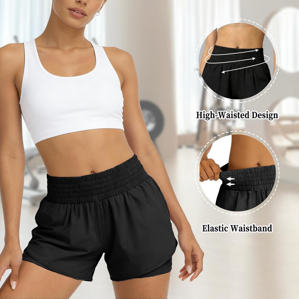 Women's 2-in-1 Running Shorts with Phone Pocket — Lightweight Gym & Yoga Shorts