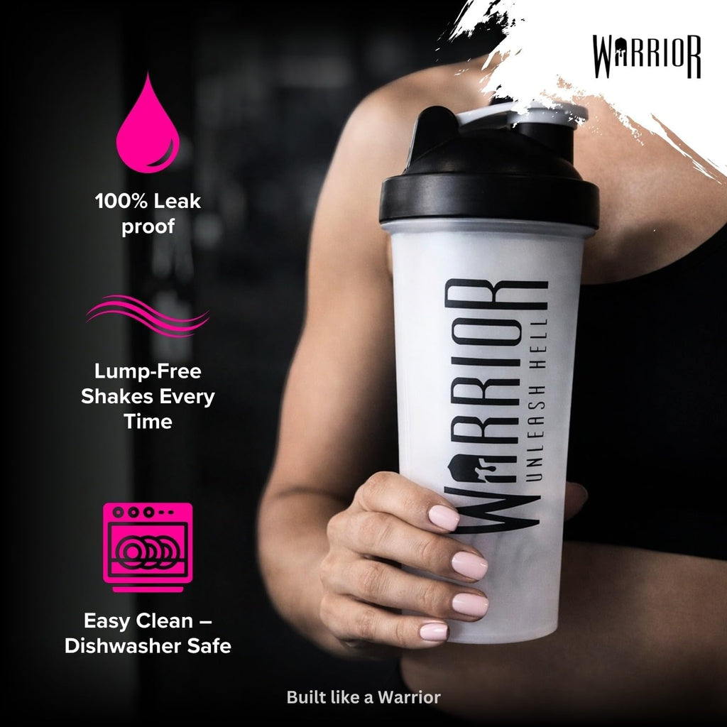 Warrior 600ml Protein Shaker Bottle — Leakproof Gym Shaker with Wire Mixball