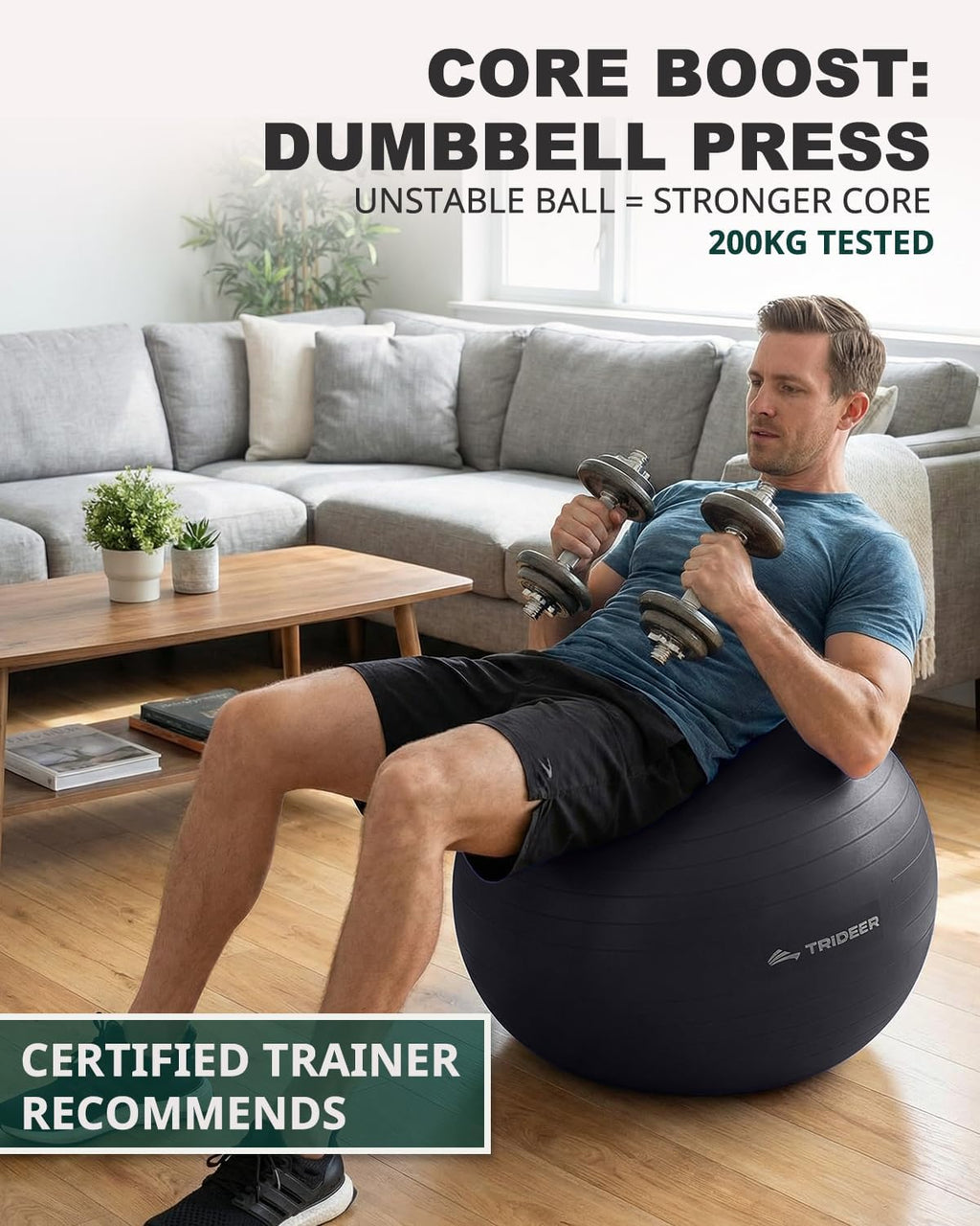 Trideer Exercise & Yoga Ball — Anti-Burst Gym Ball for Pilates & Office Chair