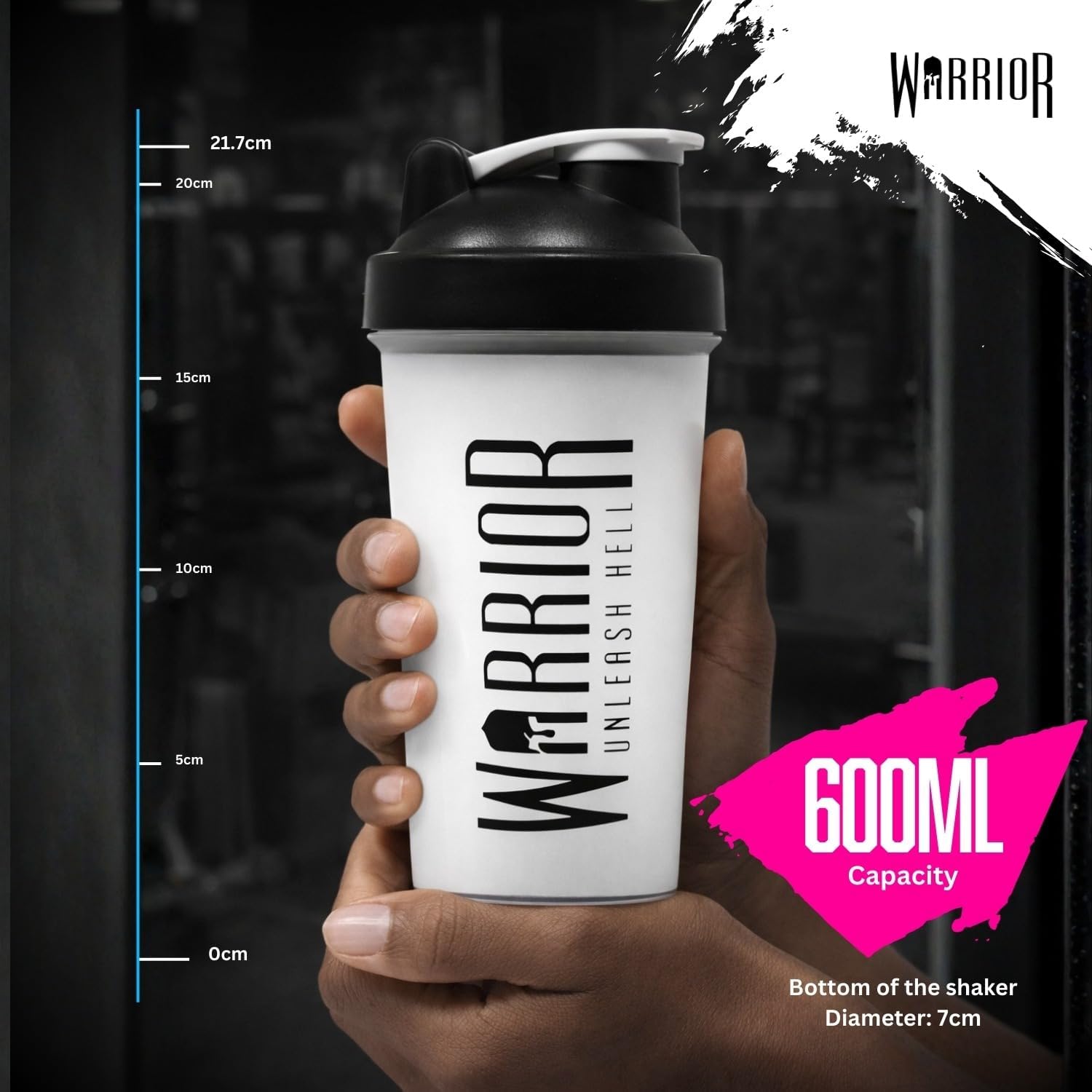 Warrior 600ml Protein Shaker Bottle — Leakproof Gym Shaker with Wire Mixball