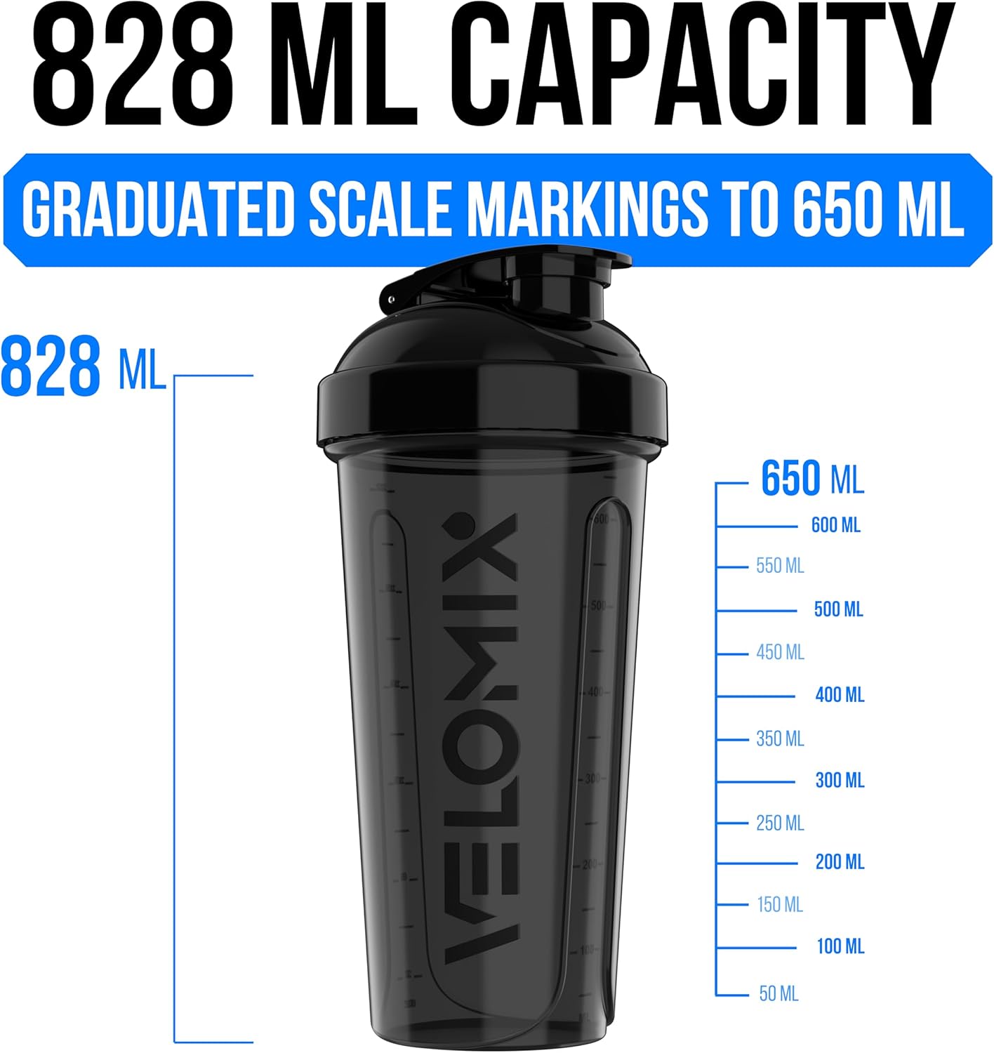 VELOMIX 2-Pack 828ml Protein Shaker Bottles — Leakproof Gym Shaker with Mixball