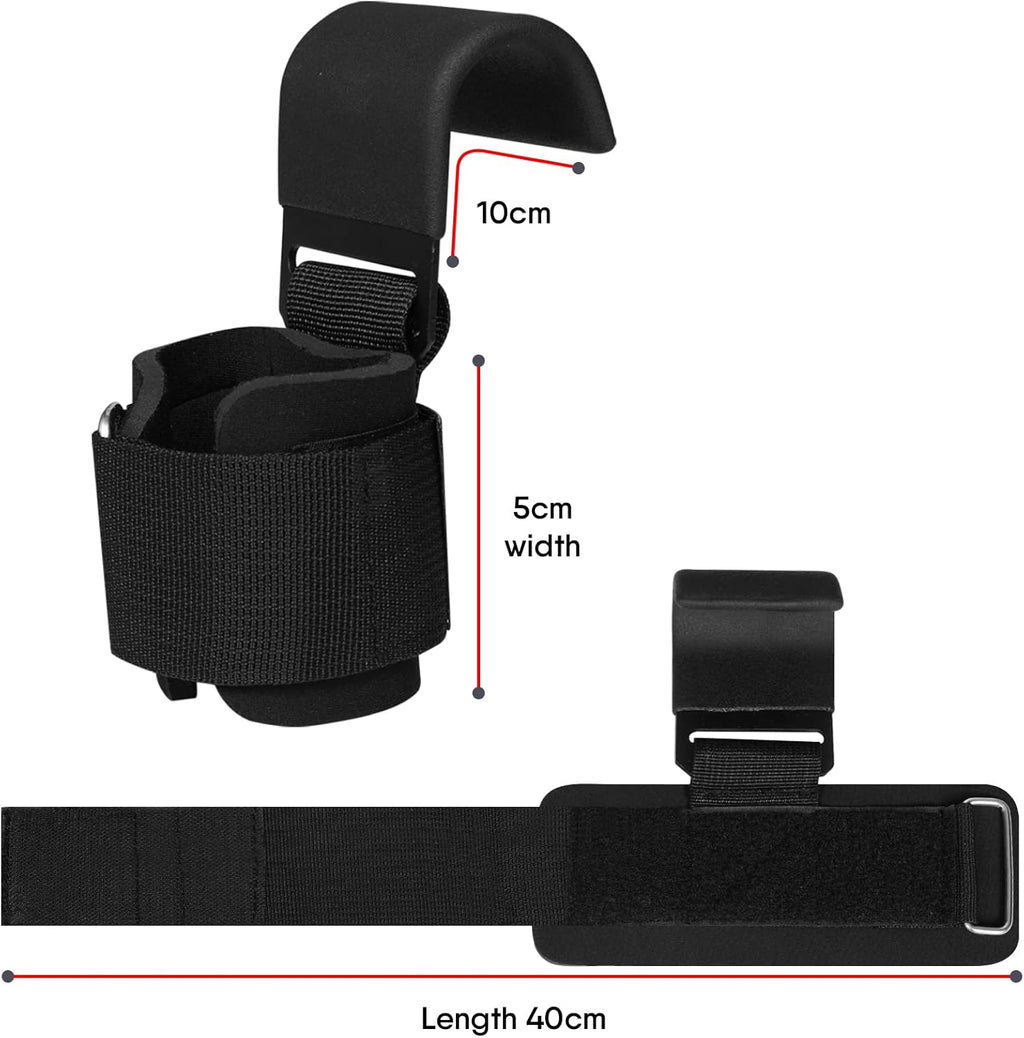 Weight Lifting Hooks — Non-Slip Rubber Grips with Neoprene Wrist Support Padding