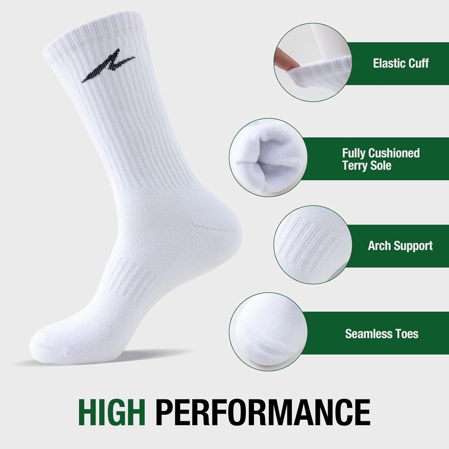 Niorasen Cushioned Sports Socks — Combed Cotton Gym Running Socks for Men & Women