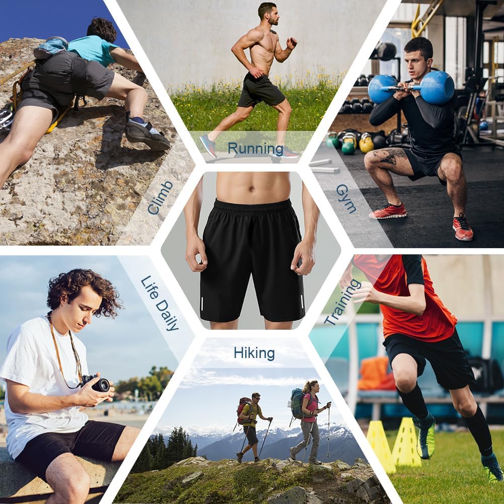 AUYAO Men's Running Shorts — Quick-Dry Gym Shorts with Zip Pockets