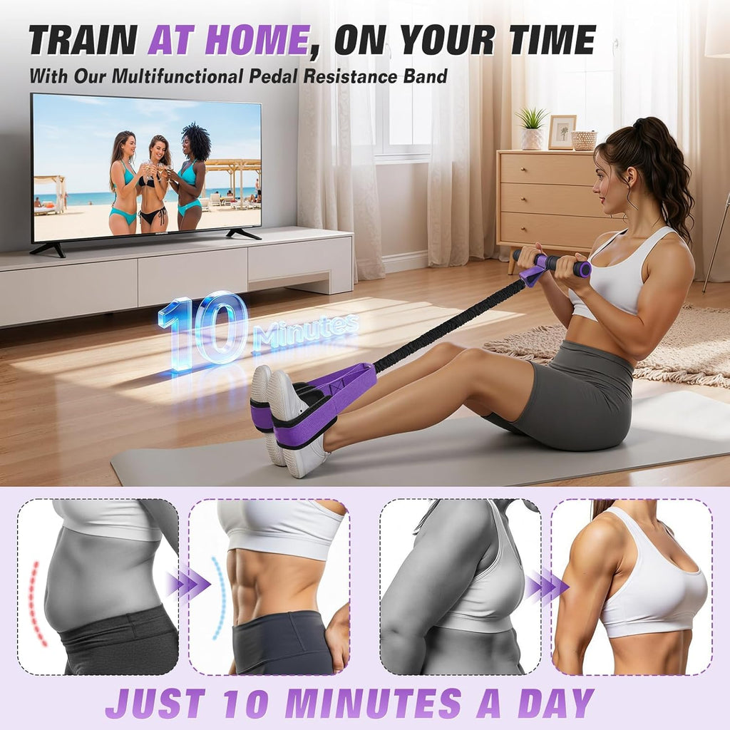 Pedal Resistance Band with Handles — Core, Abs & Leg Trainer for Home Workouts