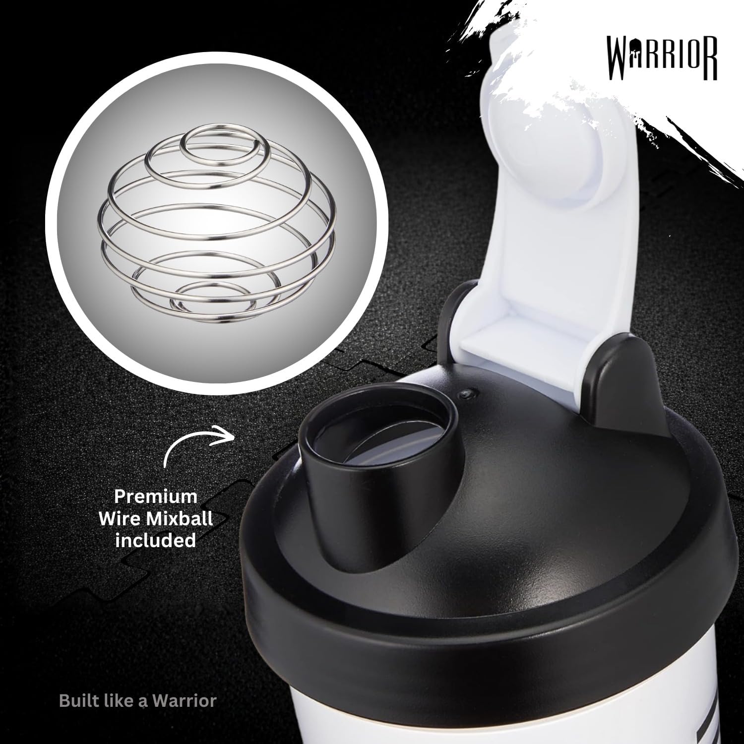 Warrior 600ml Protein Shaker Bottle — Leakproof Gym Shaker with Wire Mixball