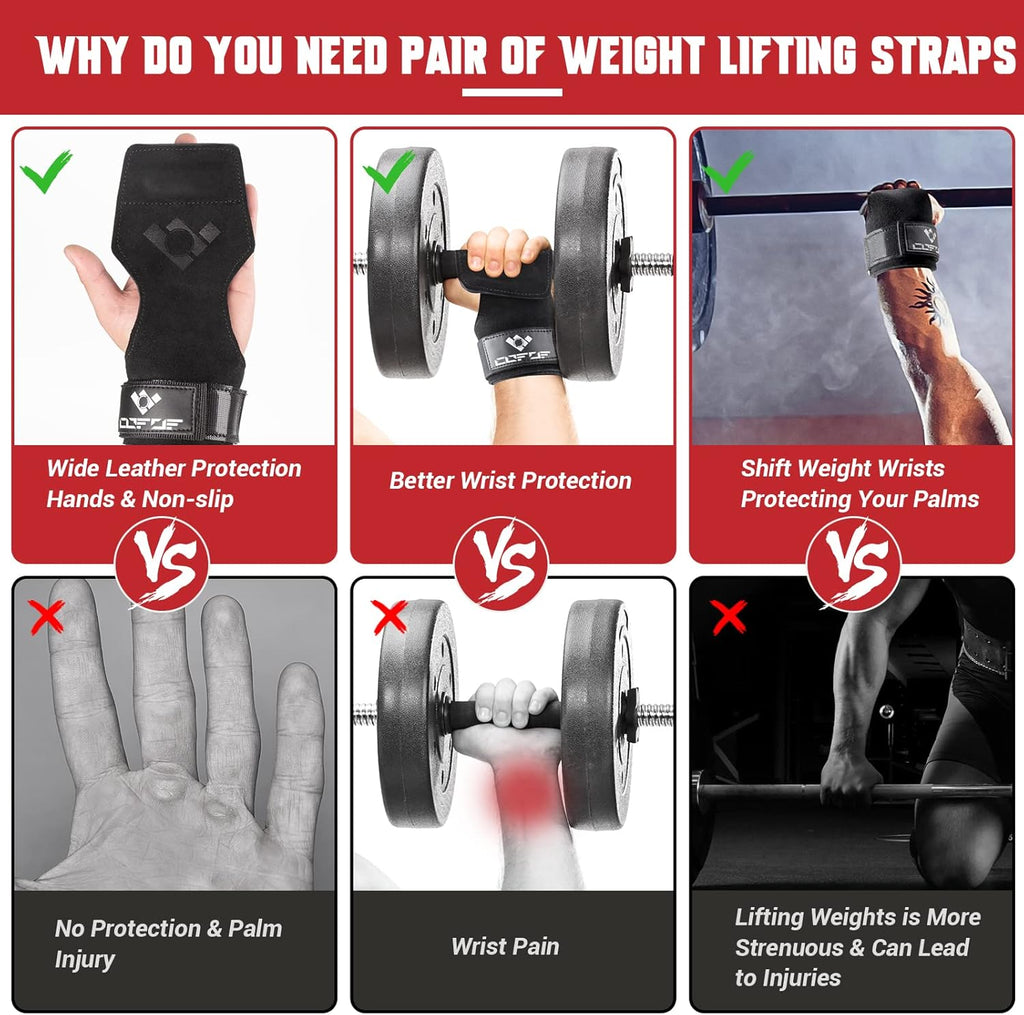 Weight Lifting Wrist Straps — Double Layer Leather Gym Straps for Deadlifts
