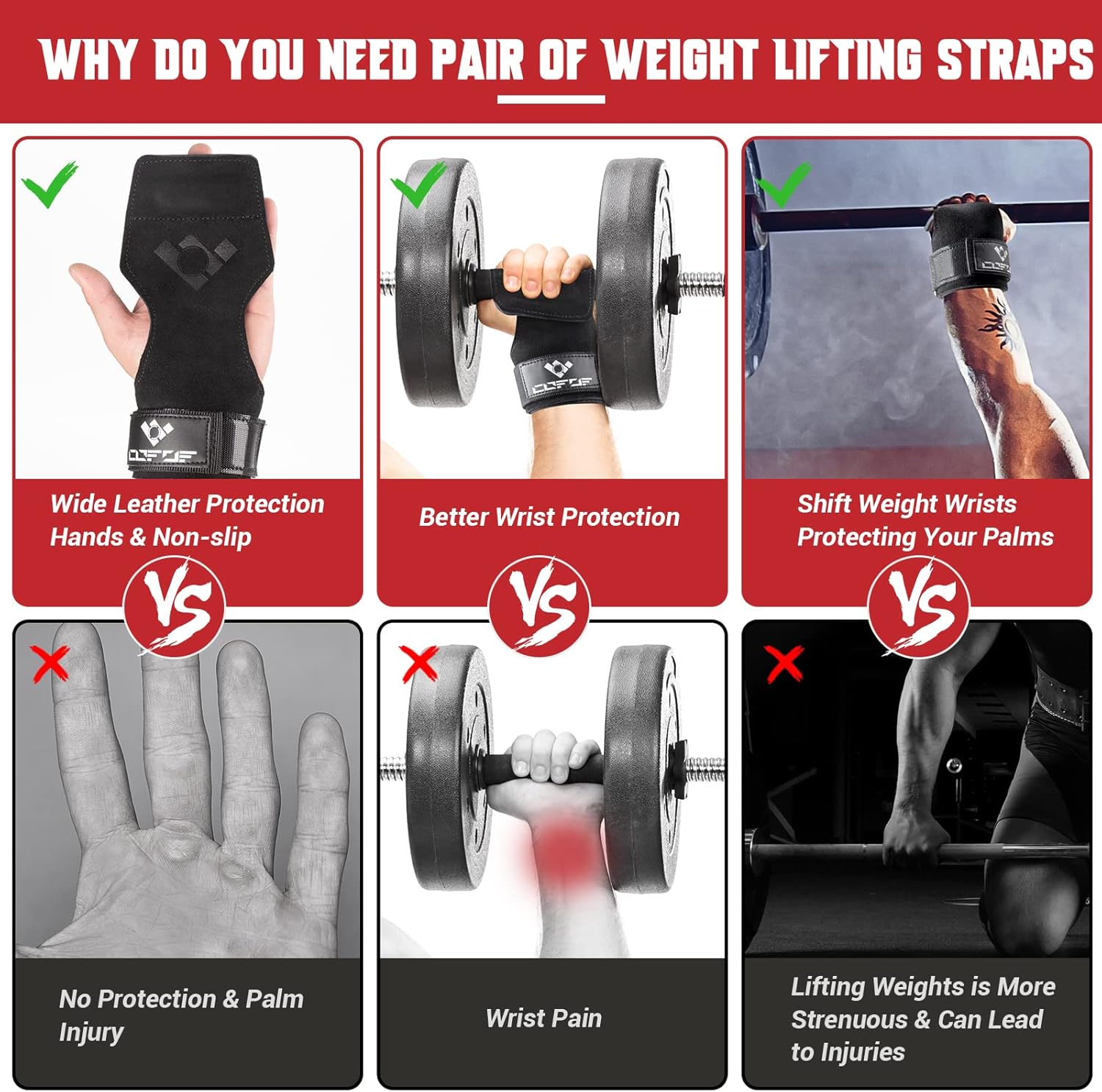 Weight Lifting Wrist Straps — Double Layer Leather Gym Straps for Deadlifts