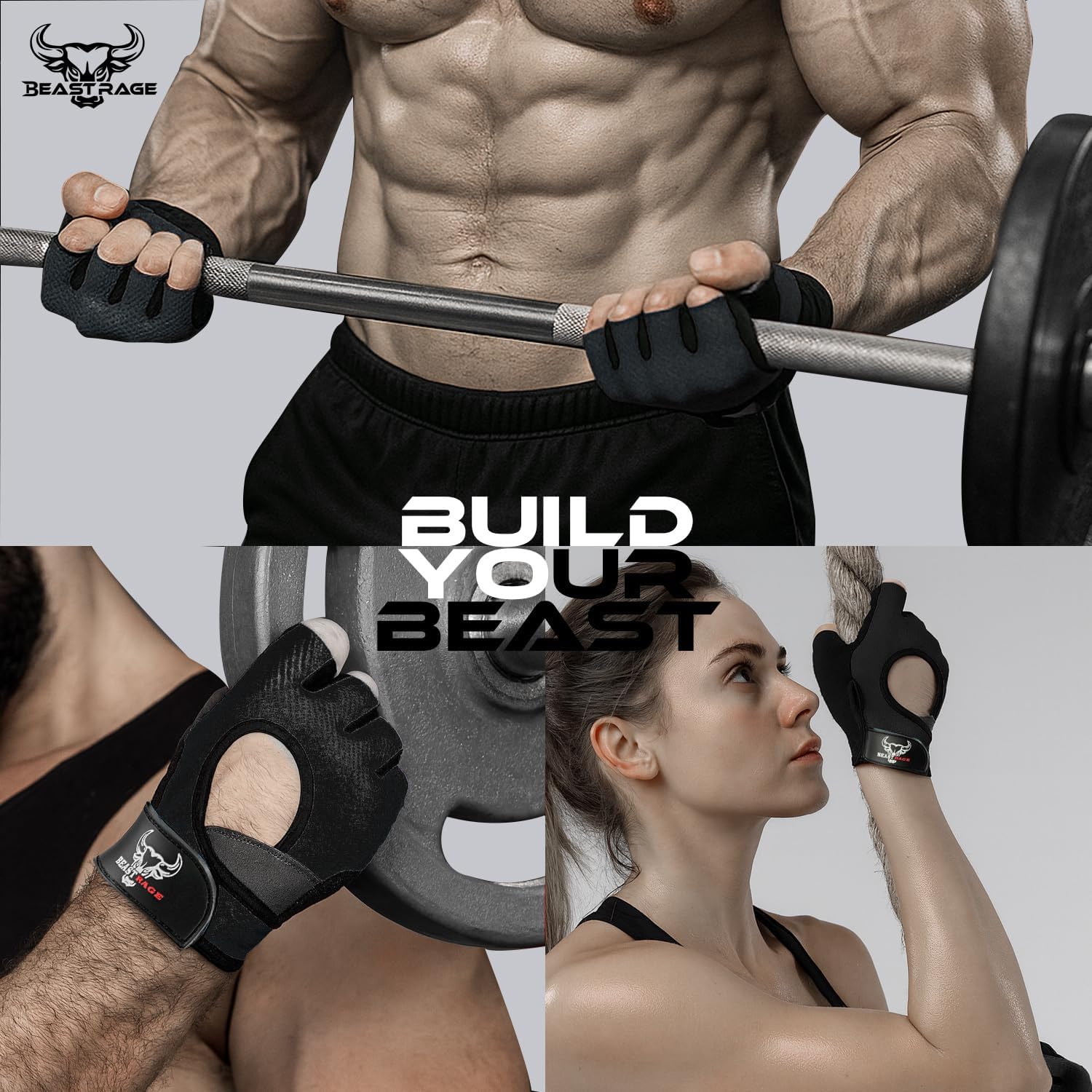 BEAST RAGE Weight Lifting Gloves — Non-Slip Gym Gloves for Men & Women