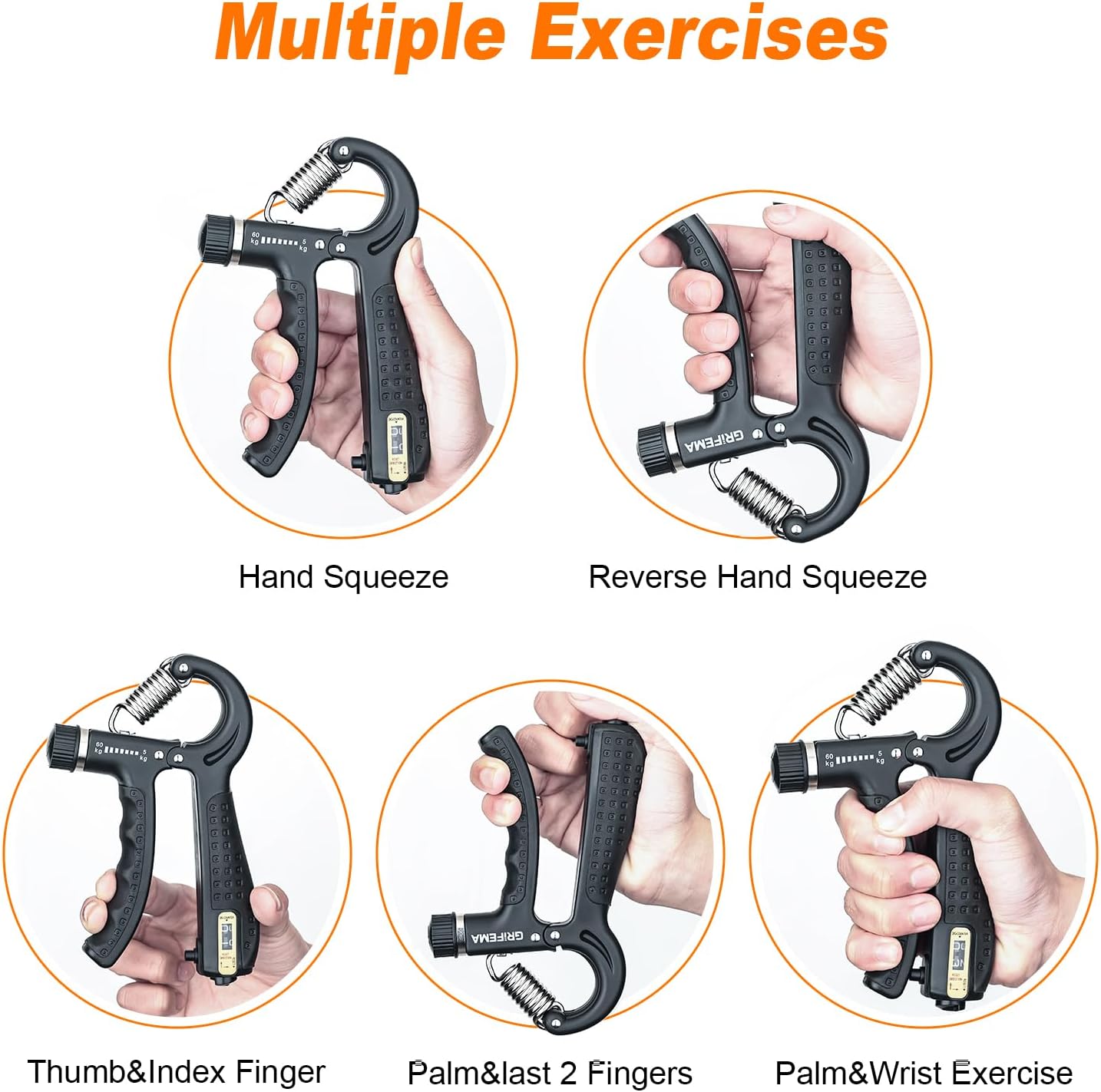 GRIFEMA Hand Grip Strengthener with Counter — Adjustable 5-60kg Forearm Trainer
