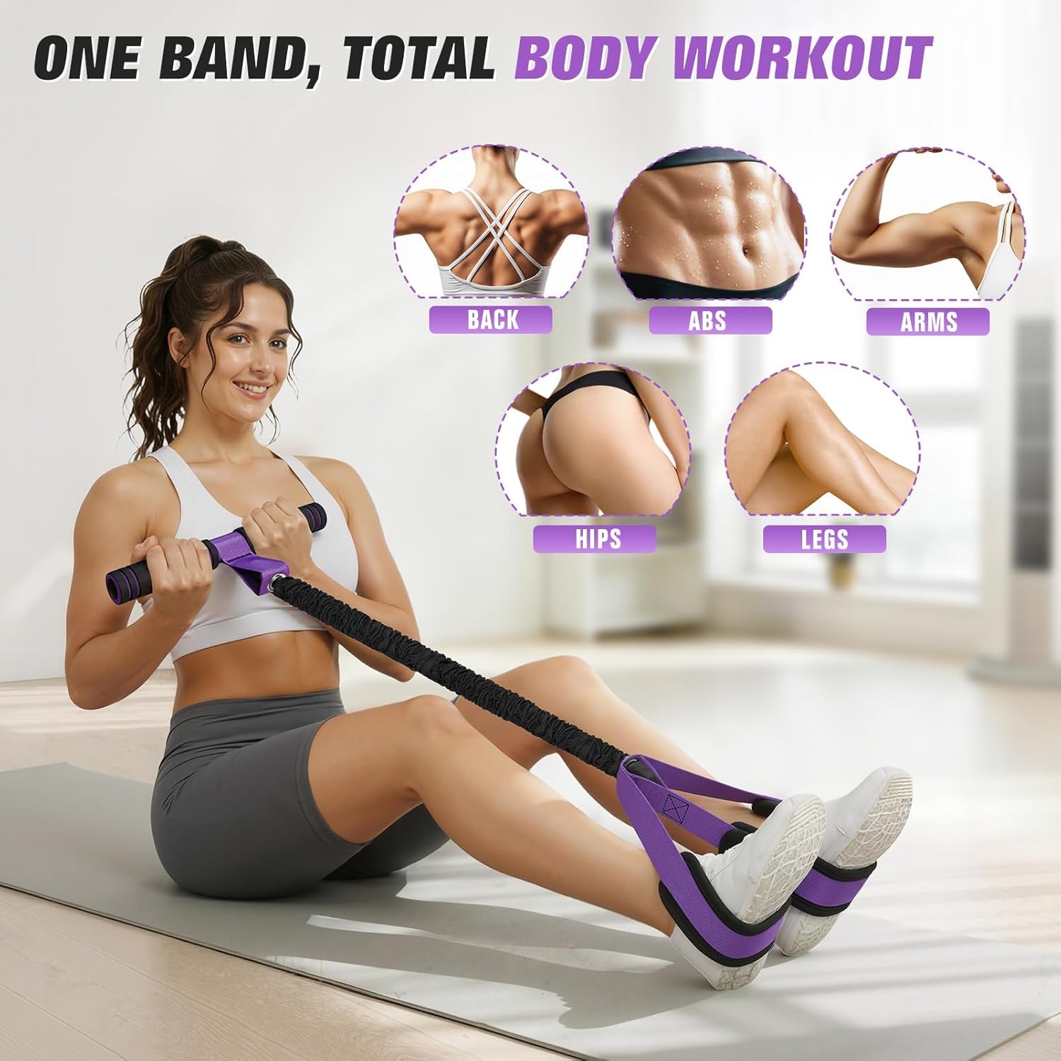 Pedal Resistance Band with Handles — Core, Abs & Leg Trainer for Home Workouts