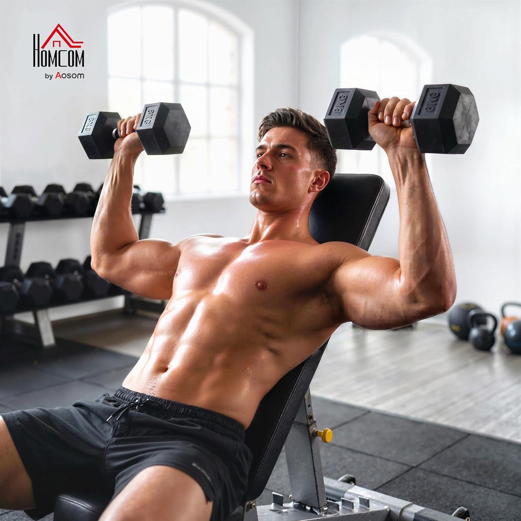 HOMCOM Rubber Hex Dumbbell Set — Anti-Roll Free Weights for Home Gym Training