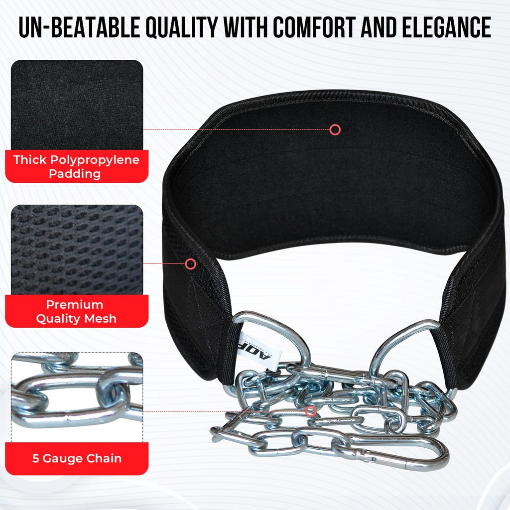 AQF Dip Belt — Neoprene Padded Weight Belt with 36 inch Steel Chain