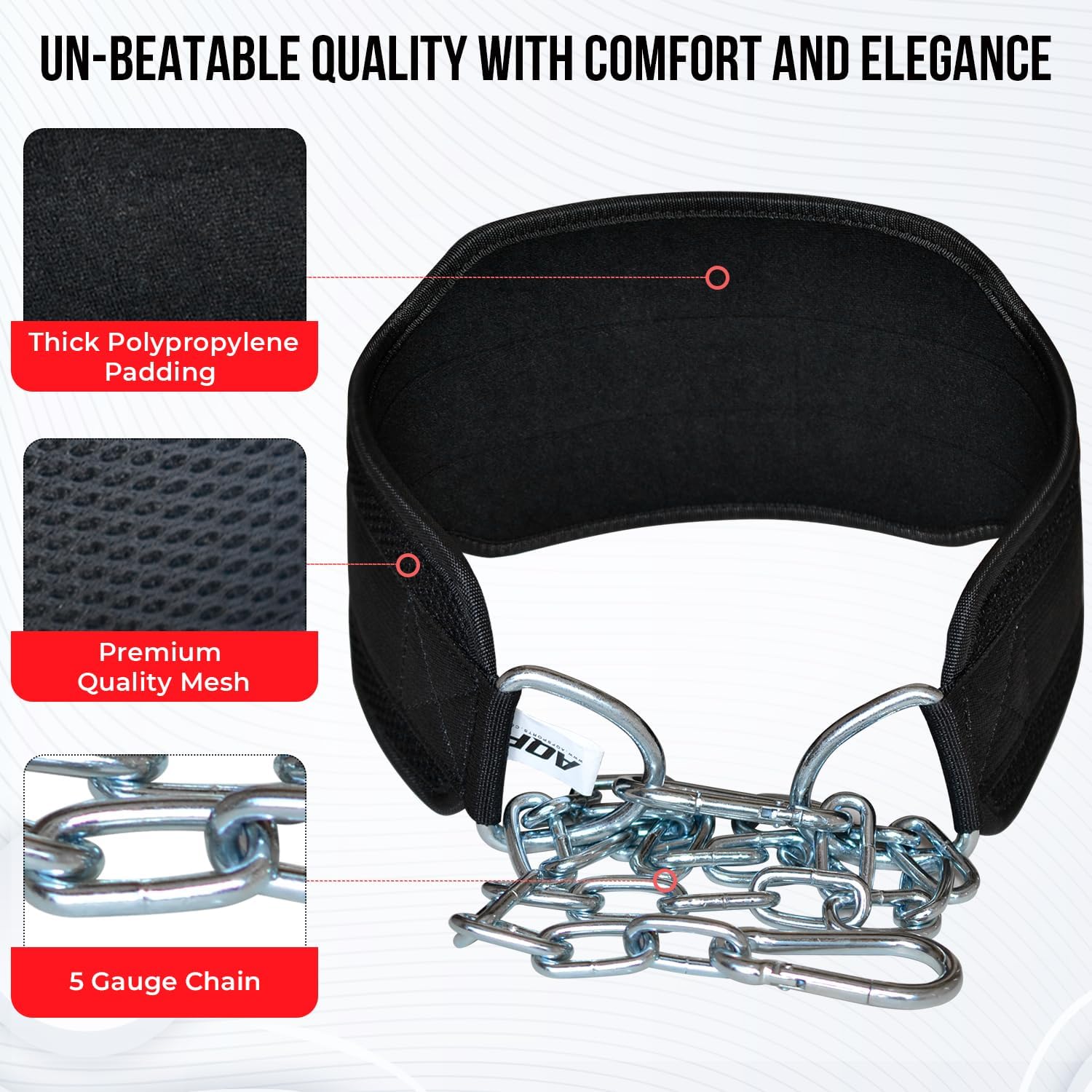 AQF Dip Belt — Neoprene Padded Weight Belt with 36 inch Steel Chain