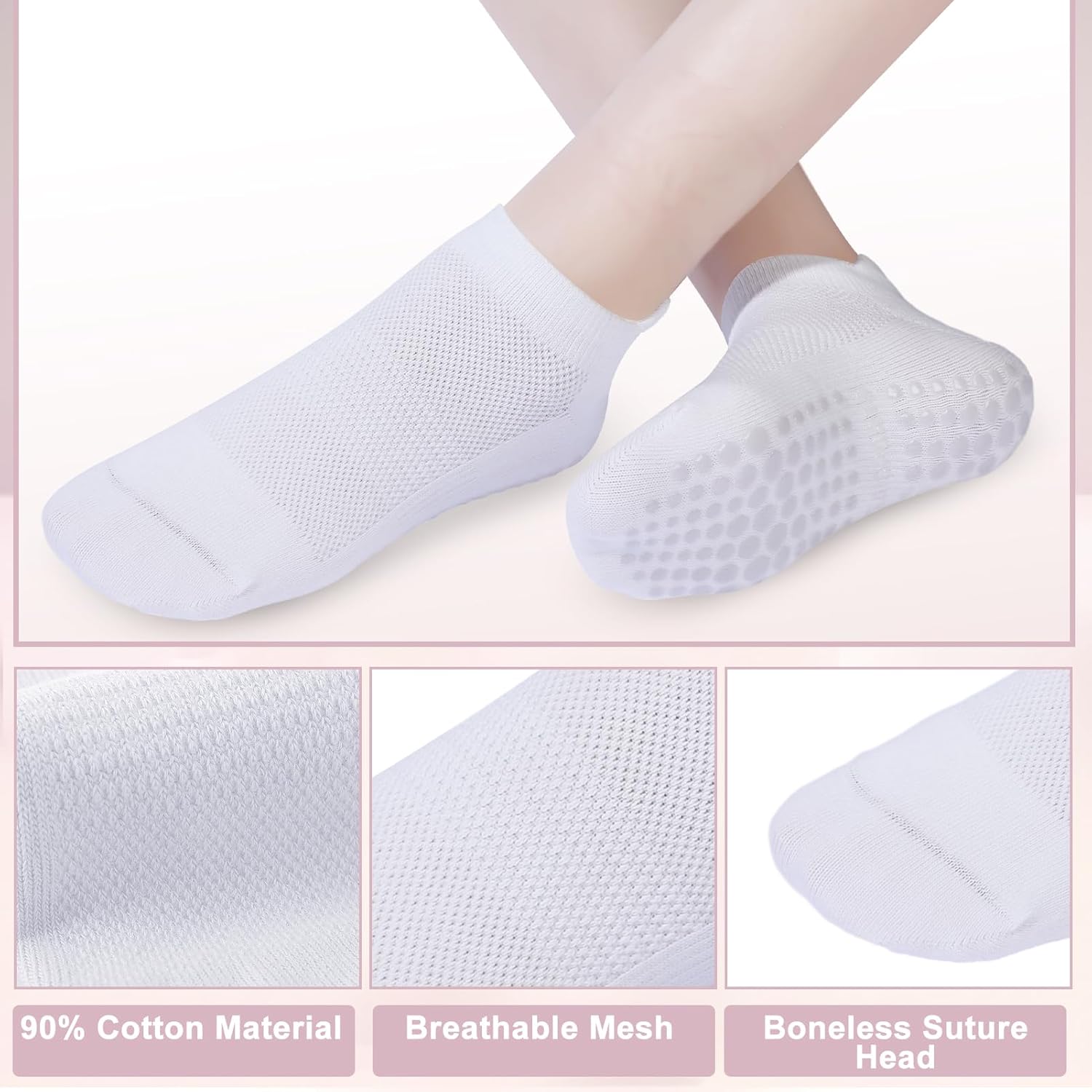 Zuimei Pilates Grip Socks 5 Pairs — Non-Slip Yoga Socks for Women, UK 4-7