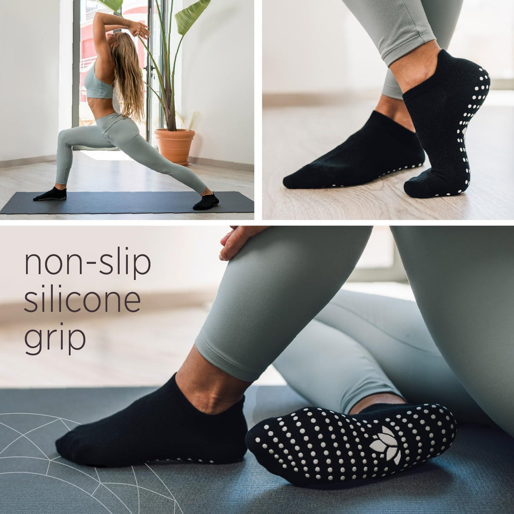 Non-Slip Yoga Socks 3 Pairs — Grip Socks for Pilates, Barre & Dance, UK 4-8