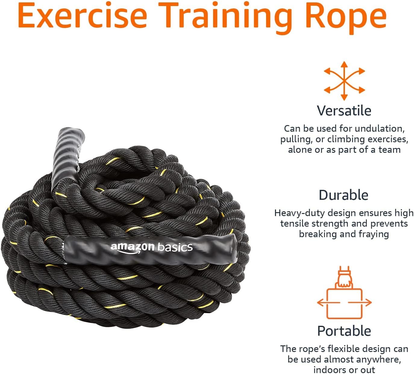 Amazon Basics Battle Rope — Heavy Training Rope for Strength & Cardio
